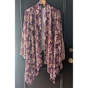 Winter Kate Paisley Velvet Burnout Open Front‎ Cardigan Silk Blend Boho Tapestry